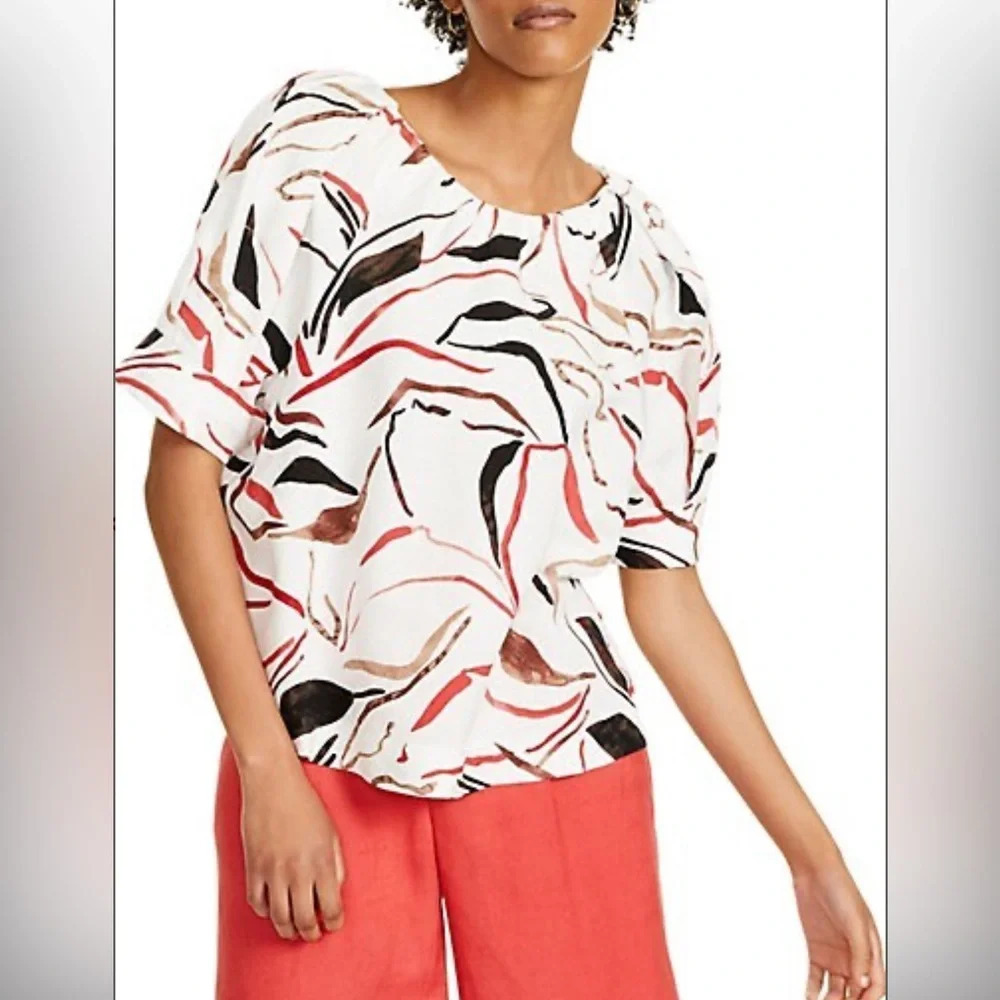 ALFANI White, red & black abstract‎ print top size 2P.
